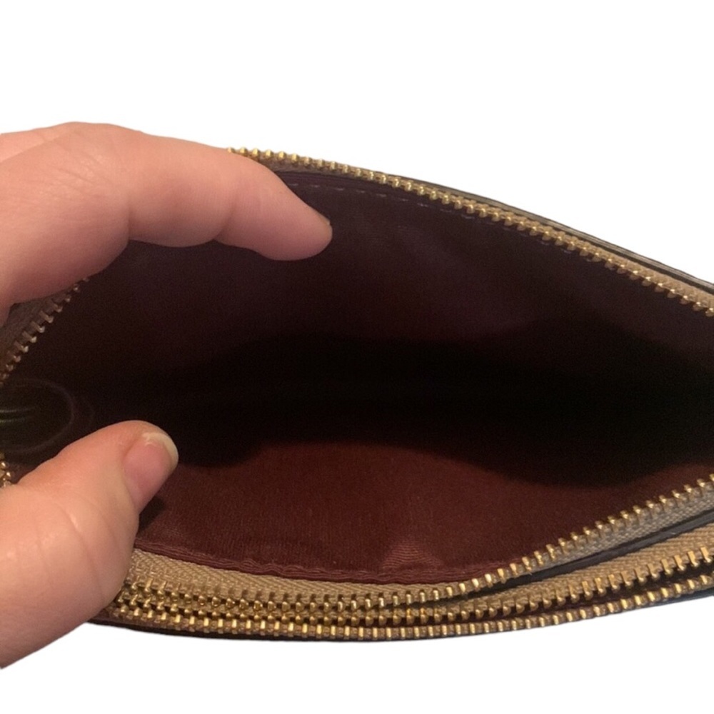 Coach Leather Double Corner Zip Wristlet in Taupe Gold Hdw - Picture 4 of 13